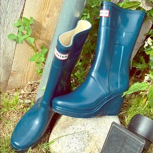 Dark Teal Hunter Wedge boots-US 5-6 / EU 35/36